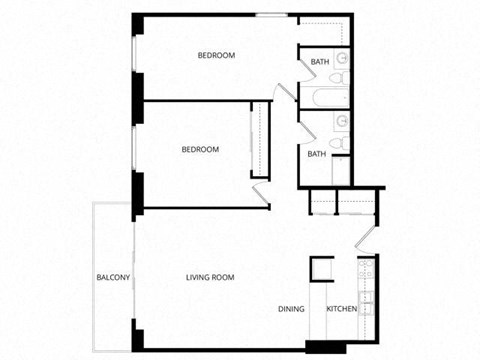 Floor plan for 2 beds, 2 baths, 962 sqft